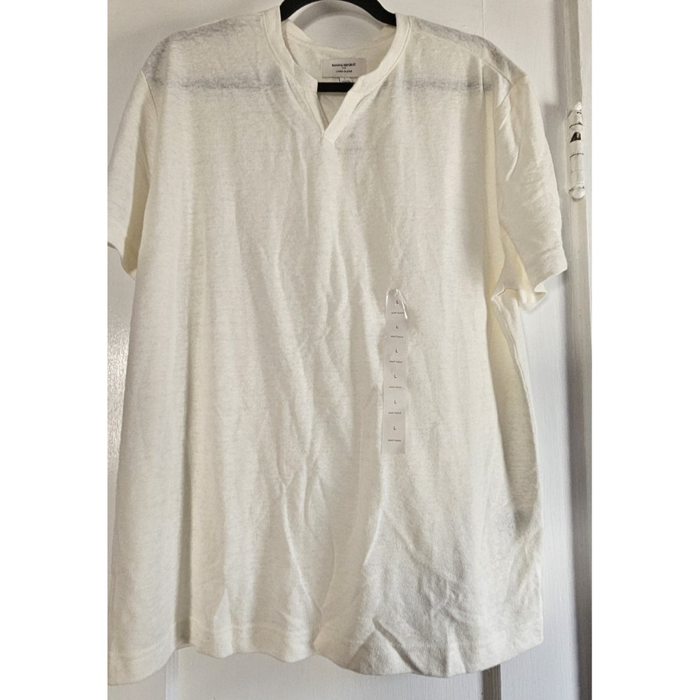 NWT BANANA REPUBLIC cream Linen-Blend Notch-Neck T-Shirt mens L